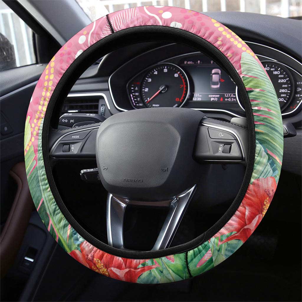 Breast Cancer Pink Cockatoo Steering Wheel Cover Indigenous Australia Watercolor Glaze - Aussie Hoodie