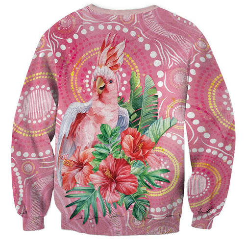 Breast Cancer Pink Cockatoo Sweatshirt Indigenous Australia Watercolor Glaze - Aussie Hoodie