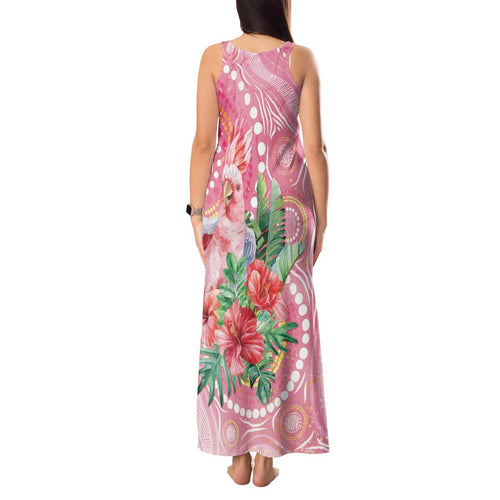Breast Cancer Pink Cockatoo Tank Maxi Dress Indigenous Australia Watercolor Glaze - Aussie Hoodie