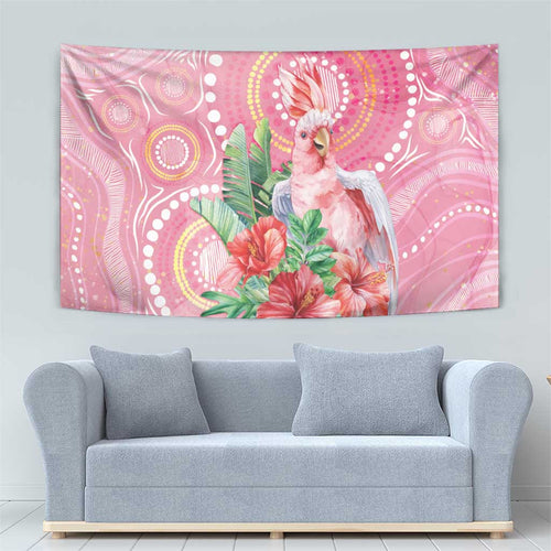 Breast Cancer Pink Cockatoo Tapestry Indigenous Australia Watercolor Glaze - Aussie Hoodie