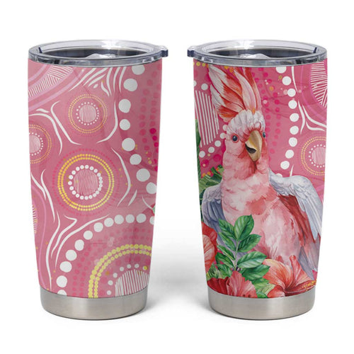 Breast Cancer Pink Cockatoo Tumbler Cup Indigenous Australia Watercolor Glaze - Aussie Hoodie