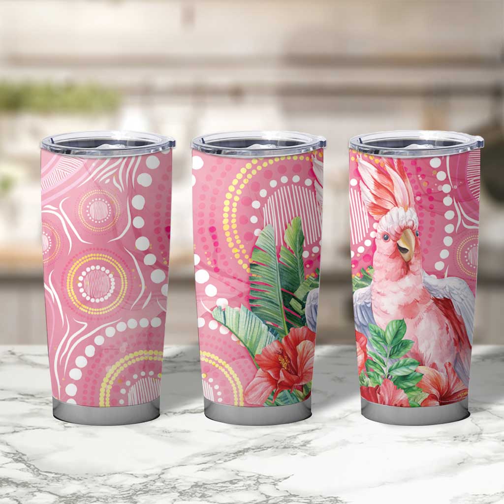 Breast Cancer Pink Cockatoo Tumbler Cup Indigenous Australia Watercolor Glaze - Aussie Hoodie