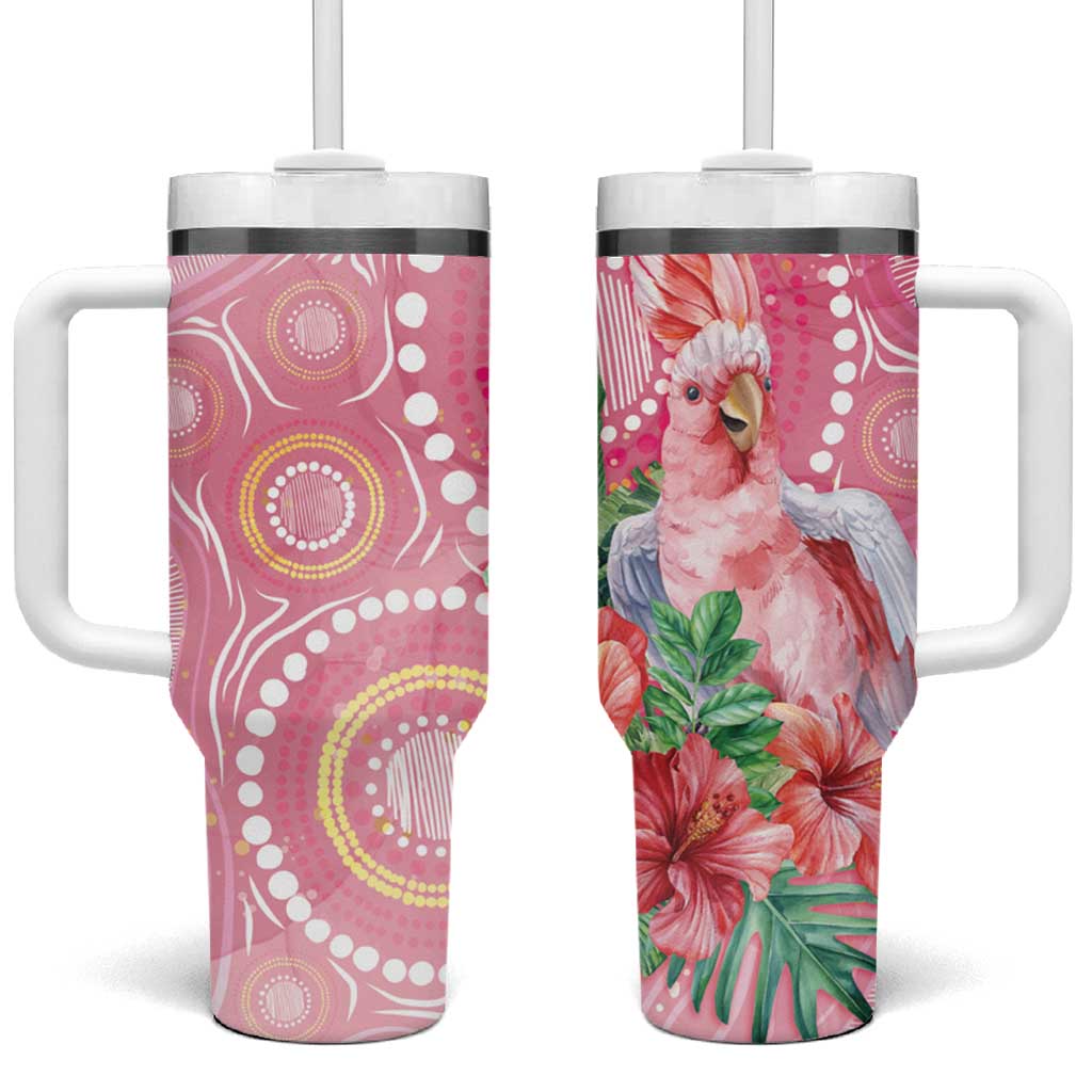 Breast Cancer Pink Cockatoo Tumbler With Handle Indigenous Australia Watercolor Glaze - Aussie Hoodie