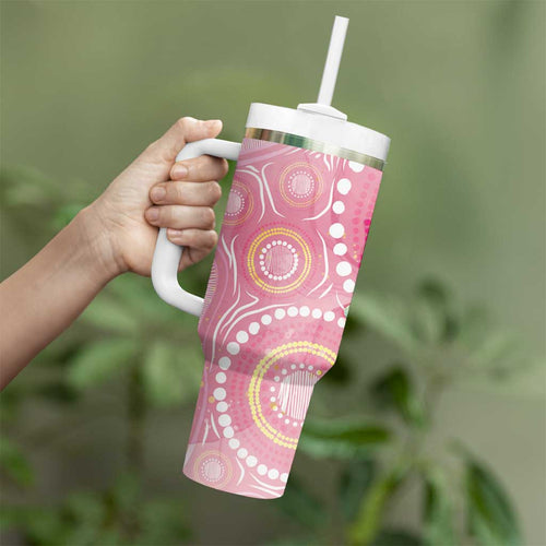 Breast Cancer Pink Cockatoo Tumbler With Handle Indigenous Australia Watercolor Glaze - Aussie Hoodie