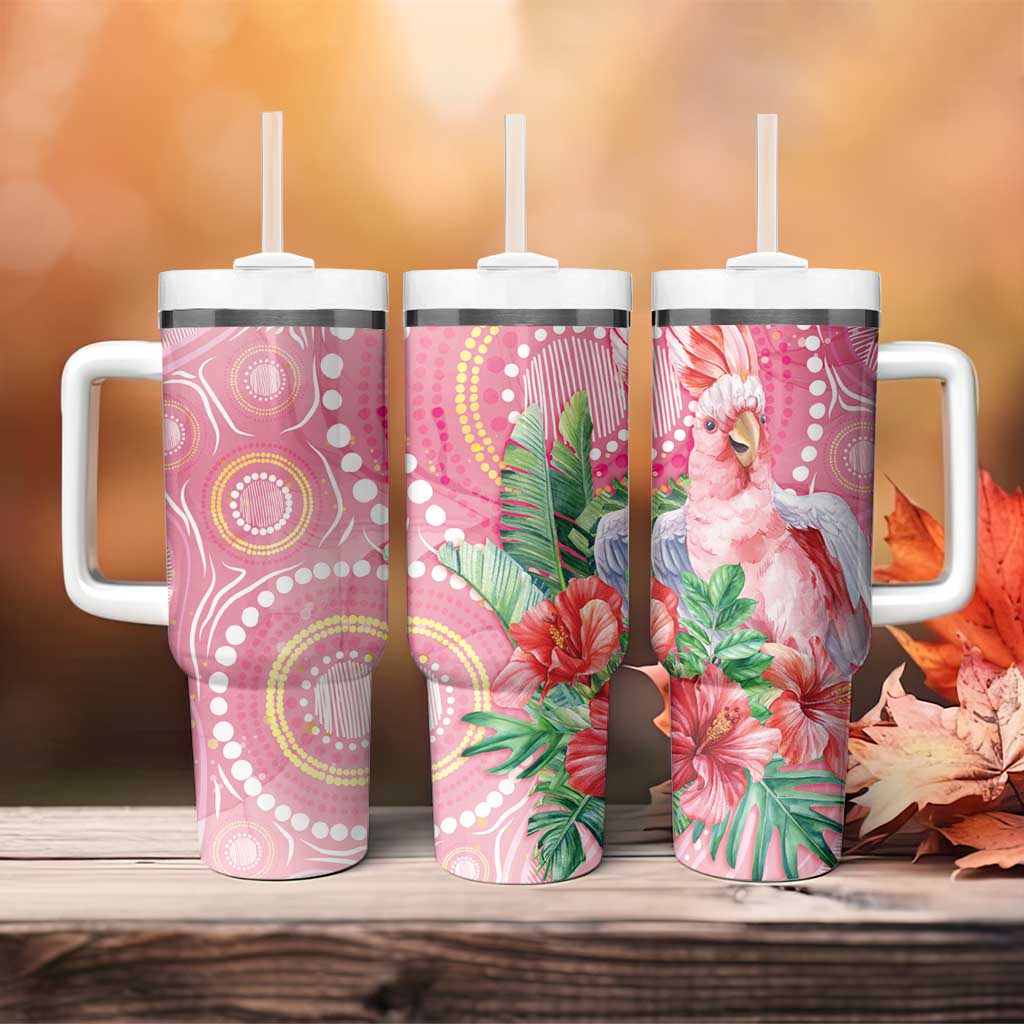 Breast Cancer Pink Cockatoo Tumbler With Handle Indigenous Australia Watercolor Glaze - Aussie Hoodie