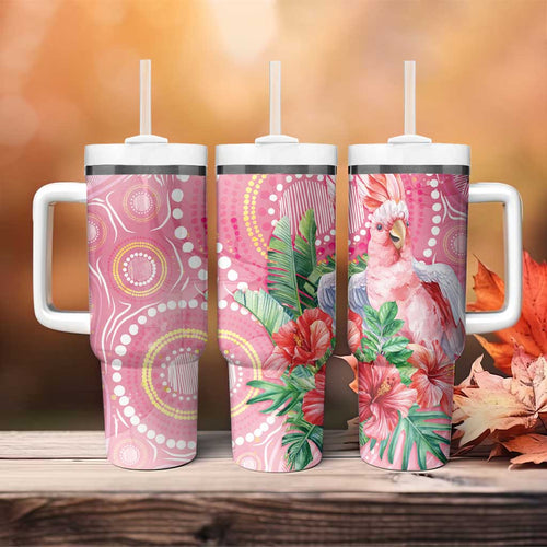 Breast Cancer Pink Cockatoo Tumbler With Handle Indigenous Australia Watercolor Glaze - Aussie Hoodie