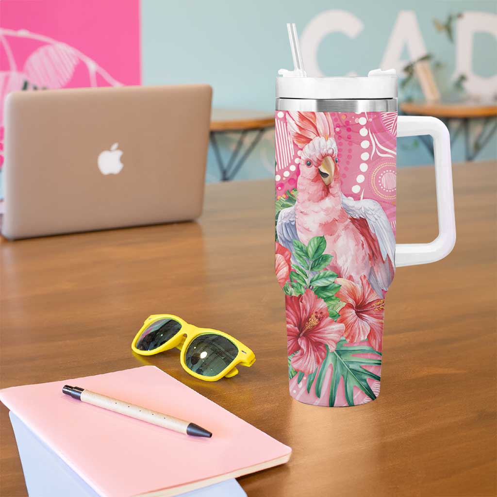 Breast Cancer Pink Cockatoo Tumbler With Handle Indigenous Australia Watercolor Glaze - Aussie Hoodie