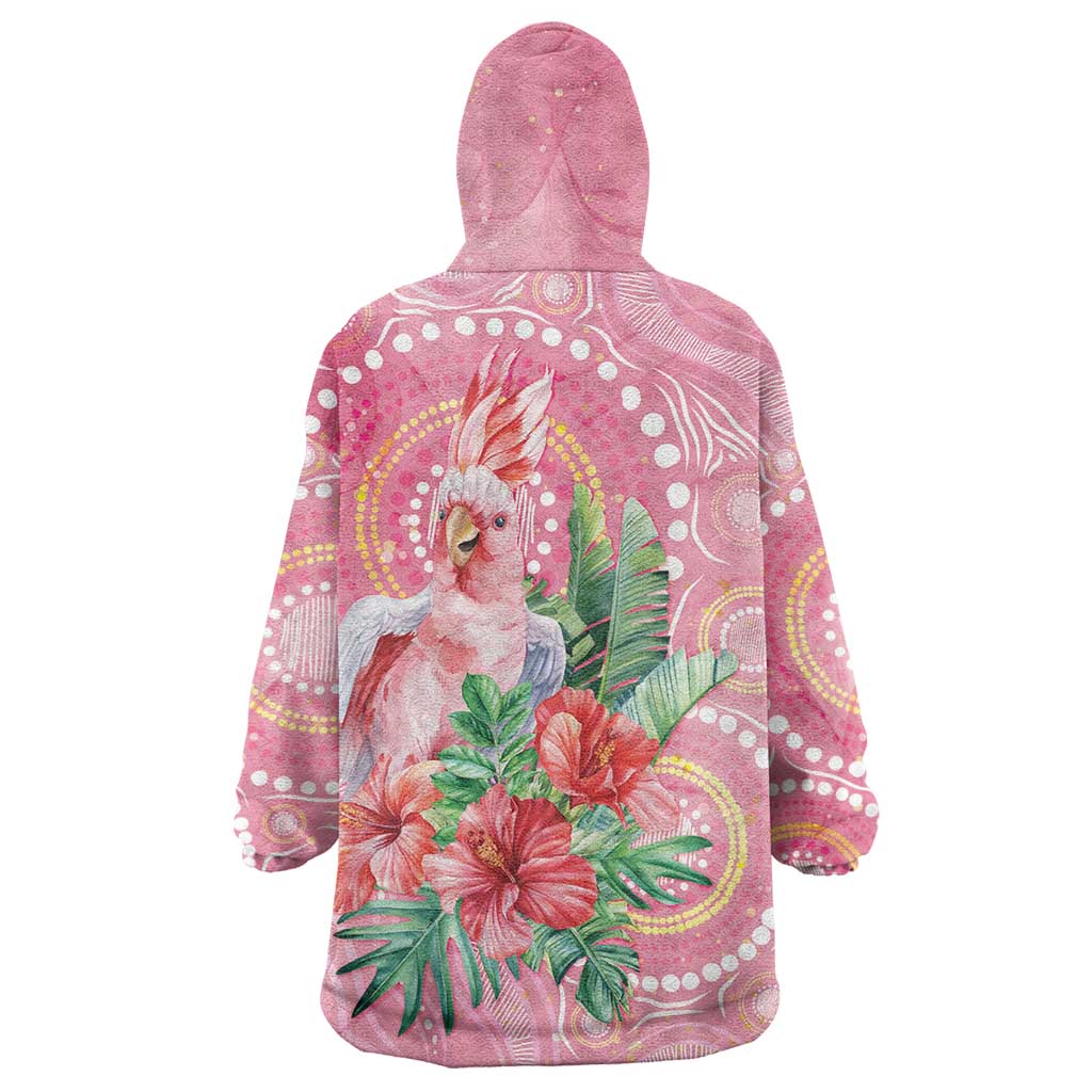 Breast Cancer Pink Cockatoo Wearable Blanket Hoodie Indigenous Australia Watercolor Glaze - Aussie Hoodie