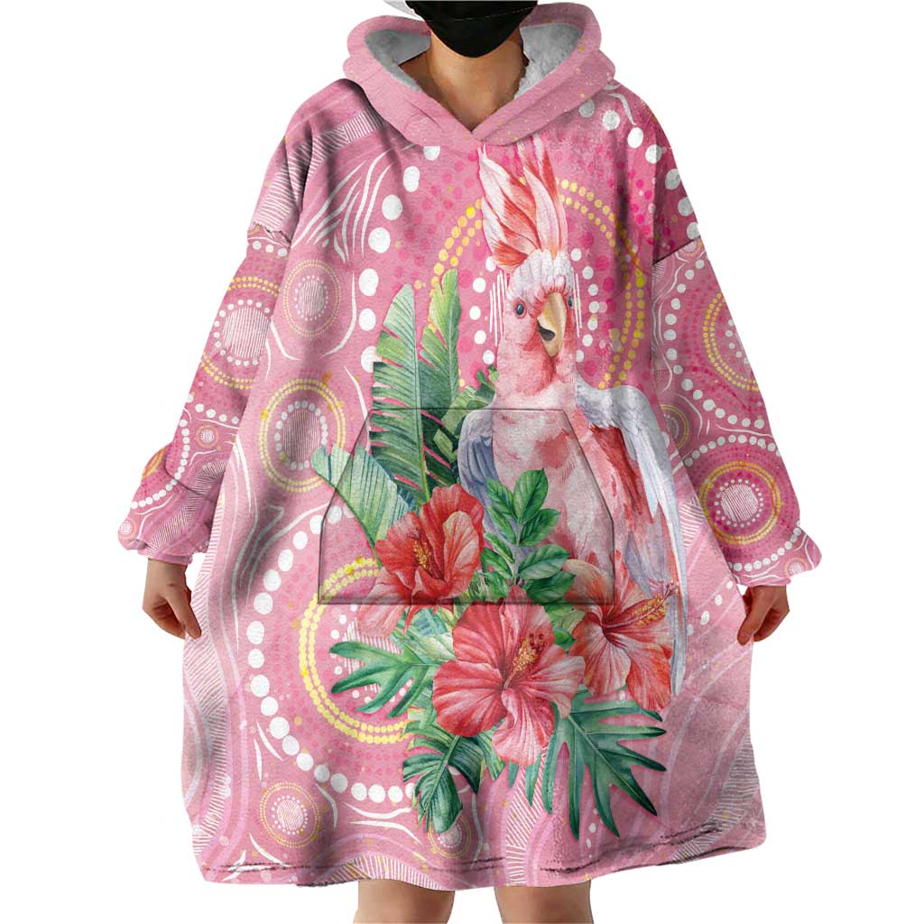 Breast Cancer Pink Cockatoo Wearable Blanket Hoodie Indigenous Australia Watercolor Glaze - Aussie Hoodie