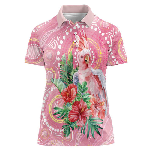 Breast Cancer Pink Cockatoo Women Polo Shirt Indigenous Australia Watercolor Glaze - Aussie Hoodie