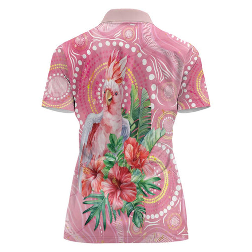 Breast Cancer Pink Cockatoo Women Polo Shirt Indigenous Australia Watercolor Glaze - Aussie Hoodie
