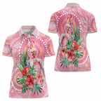 Breast Cancer Pink Cockatoo Women Polo Shirt Indigenous Australia Watercolor Glaze - Aussie Hoodie