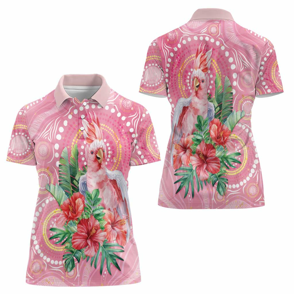 Breast Cancer Pink Cockatoo Women Polo Shirt Indigenous Australia Watercolor Glaze - Aussie Hoodie