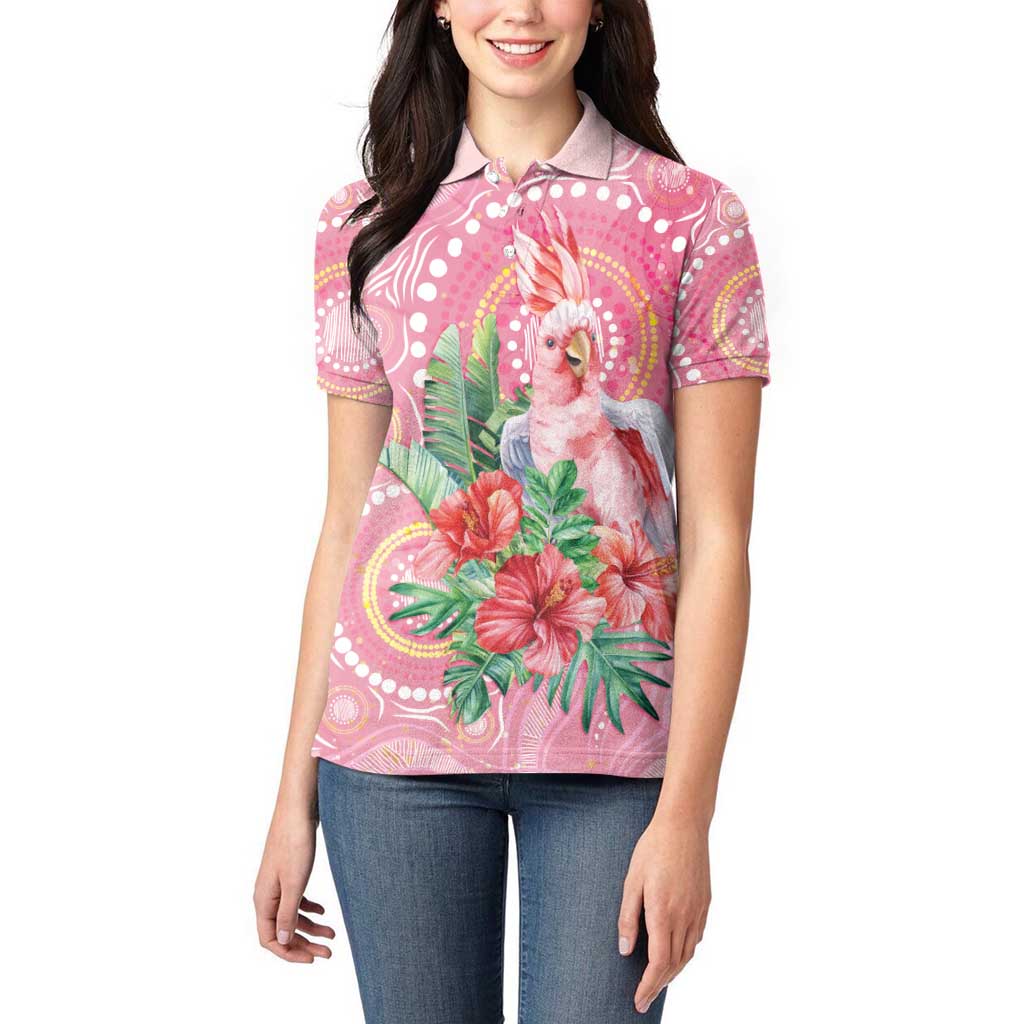 Breast Cancer Pink Cockatoo Women Polo Shirt Indigenous Australia Watercolor Glaze - Aussie Hoodie