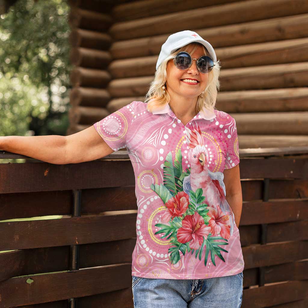 Breast Cancer Pink Cockatoo Women Polo Shirt Indigenous Australia Watercolor Glaze - Aussie Hoodie