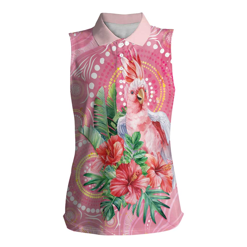 Breast Cancer Pink Cockatoo Women Sleeveless Polo Shirt Indigenous Australia Watercolor Glaze - Aussie Hoodie