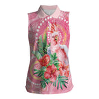 Breast Cancer Pink Cockatoo Women Sleeveless Polo Shirt Indigenous Australia Watercolor Glaze - Aussie Hoodie