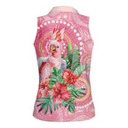 Breast Cancer Pink Cockatoo Women Sleeveless Polo Shirt Indigenous Australia Watercolor Glaze - Aussie Hoodie