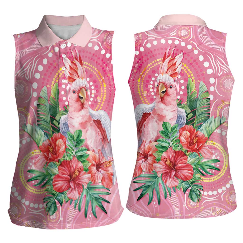 Breast Cancer Pink Cockatoo Women Sleeveless Polo Shirt Indigenous Australia Watercolor Glaze - Aussie Hoodie