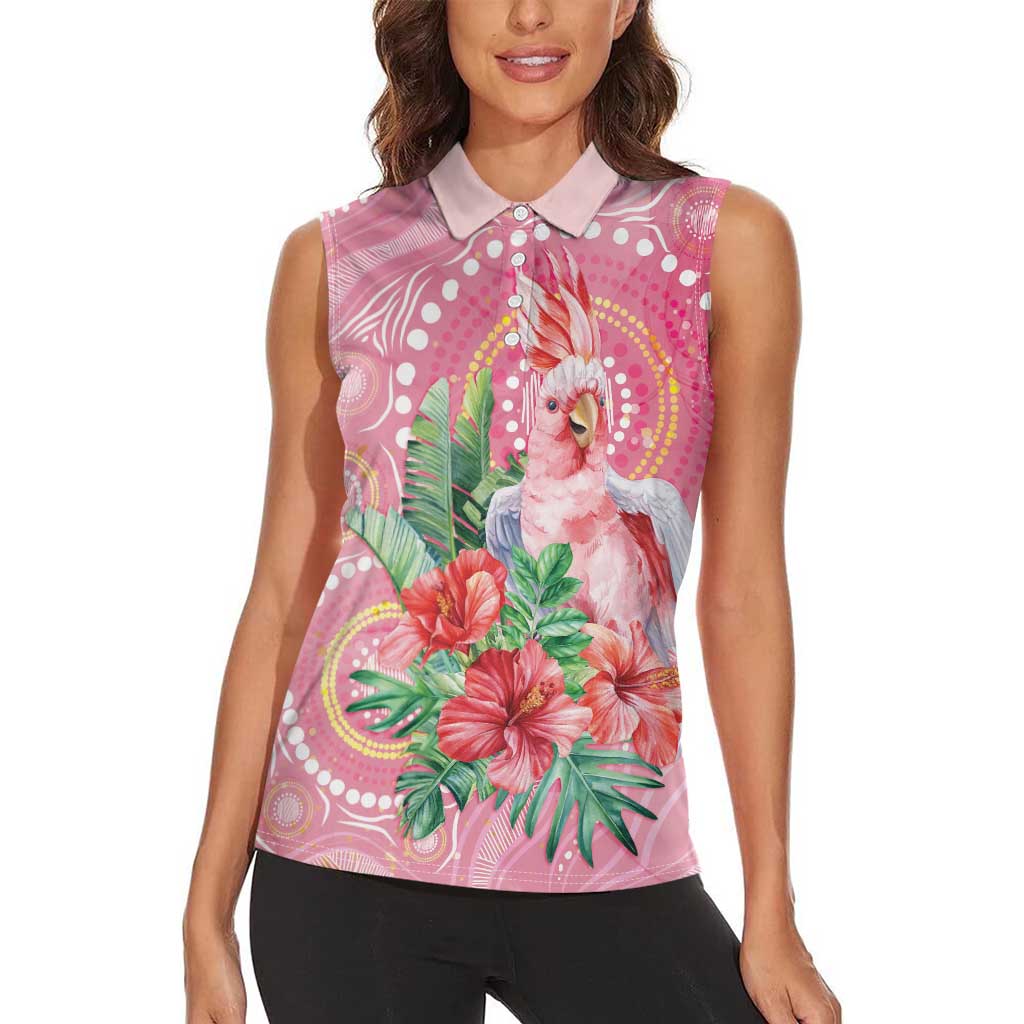 Breast Cancer Pink Cockatoo Women Sleeveless Polo Shirt Indigenous Australia Watercolor Glaze - Aussie Hoodie