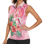 Breast Cancer Pink Cockatoo Women Sleeveless Polo Shirt Indigenous Australia Watercolor Glaze - Aussie Hoodie
