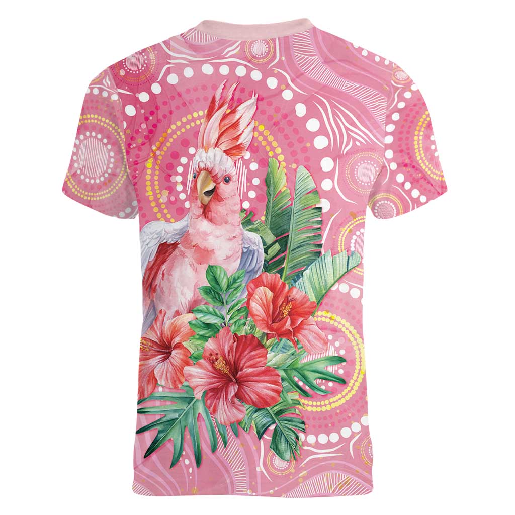 Breast Cancer Pink Cockatoo Women V-Neck T-Shirt Indigenous Australia Watercolor Glaze - Aussie Hoodie