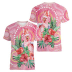 Breast Cancer Pink Cockatoo Women V-Neck T-Shirt Indigenous Australia Watercolor Glaze - Aussie Hoodie