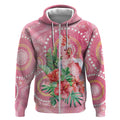 Breast Cancer Pink Cockatoo Zip Hoodie Indigenous Australia Watercolor Glaze - Aussie Hoodie