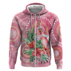Breast Cancer Pink Cockatoo Zip Hoodie Indigenous Australia Watercolor Glaze - Aussie Hoodie