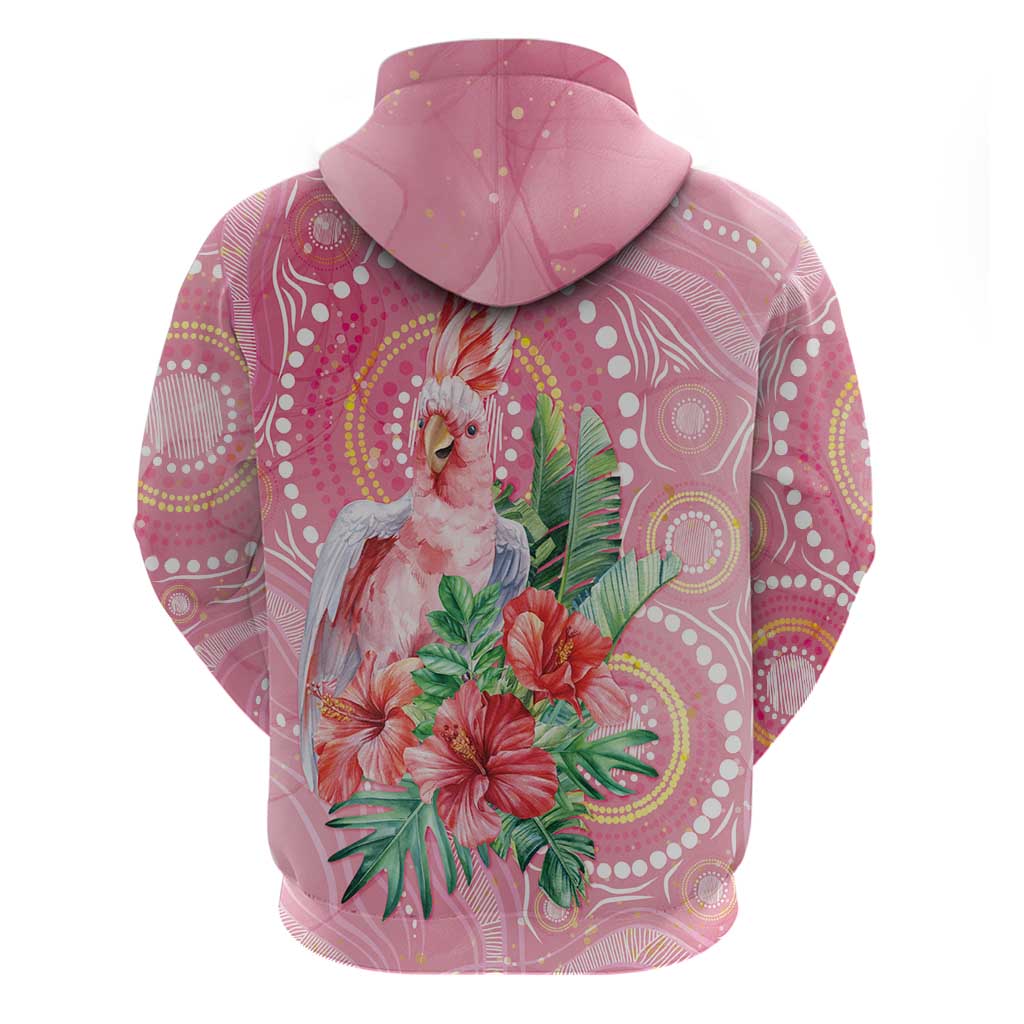 Breast Cancer Pink Cockatoo Zip Hoodie Indigenous Australia Watercolor Glaze - Aussie Hoodie