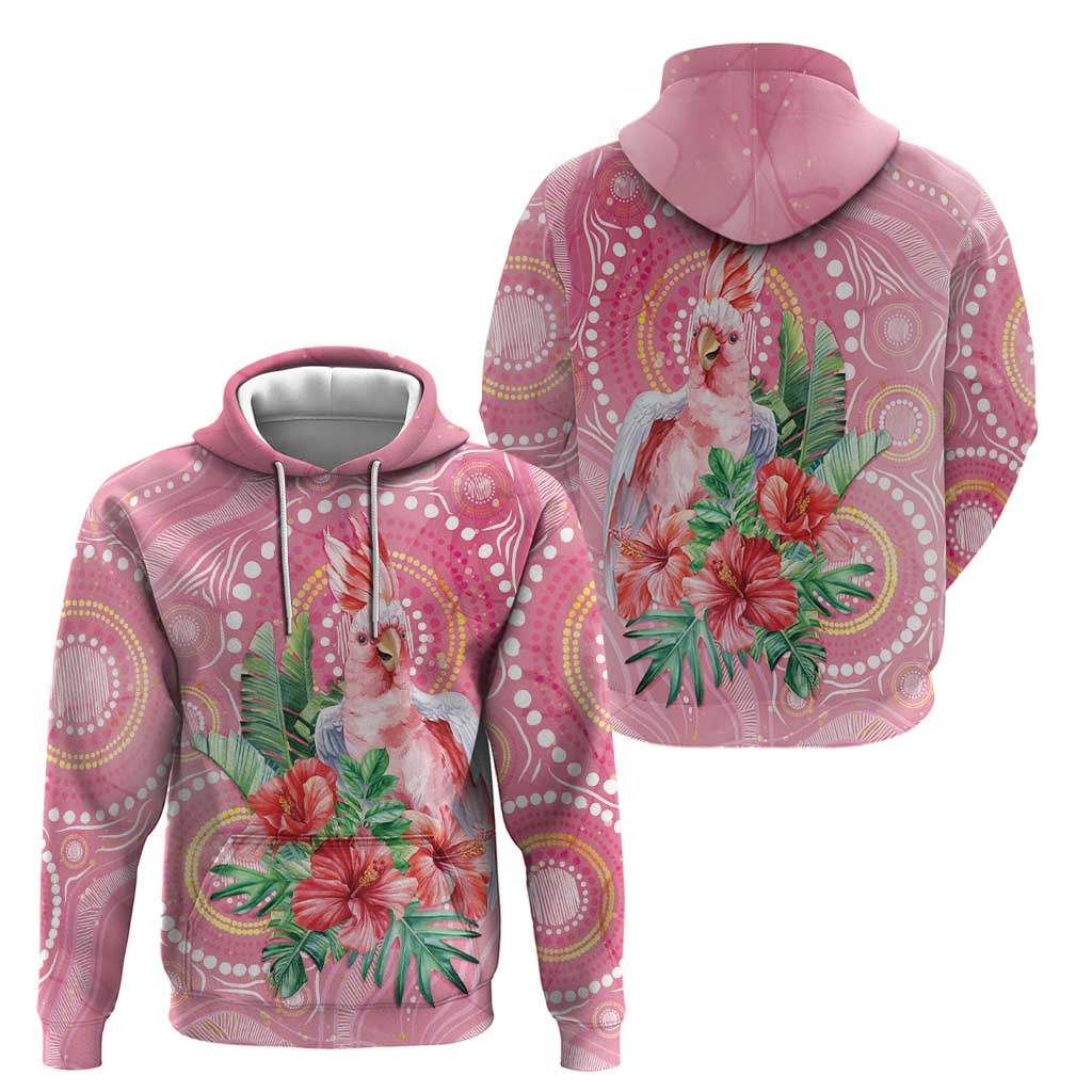 Breast Cancer Pink Cockatoo Zip Hoodie Indigenous Australia Watercolor Glaze - Aussie Hoodie