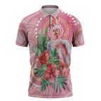 Breast Cancer Pink Cockatoo Zipper Polo Shirt Indigenous Australia Watercolor Glaze - Aussie Hoodie