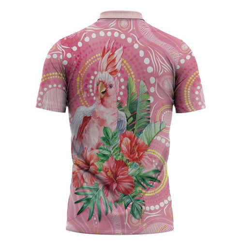 Breast Cancer Pink Cockatoo Zipper Polo Shirt Indigenous Australia Watercolor Glaze - Aussie Hoodie