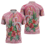 Breast Cancer Pink Cockatoo Zipper Polo Shirt Indigenous Australia Watercolor Glaze - Aussie Hoodie