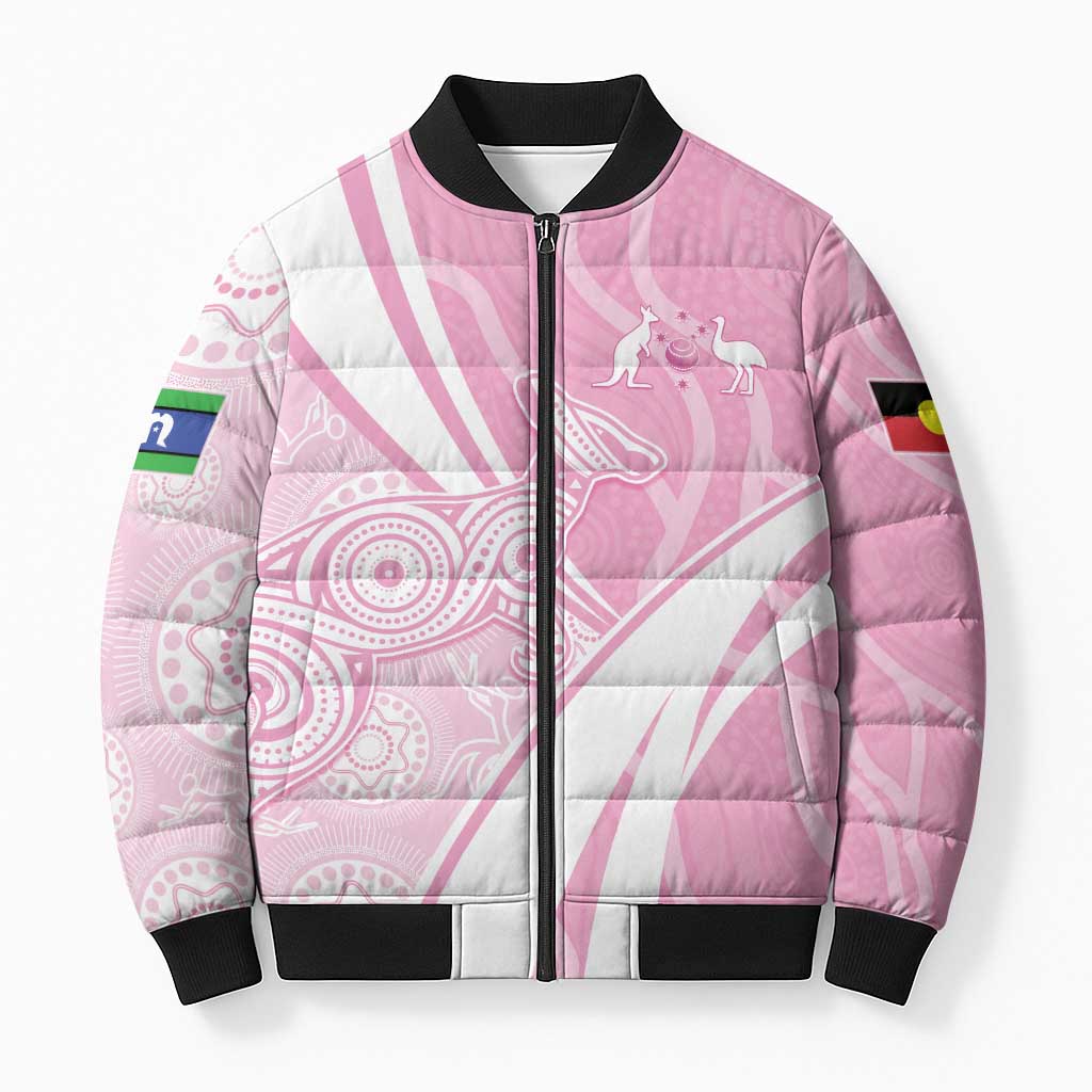 Australia Bowls Personalised Indigenous Pink Round Bomber Puffer Jacket - Aussie Hoodie