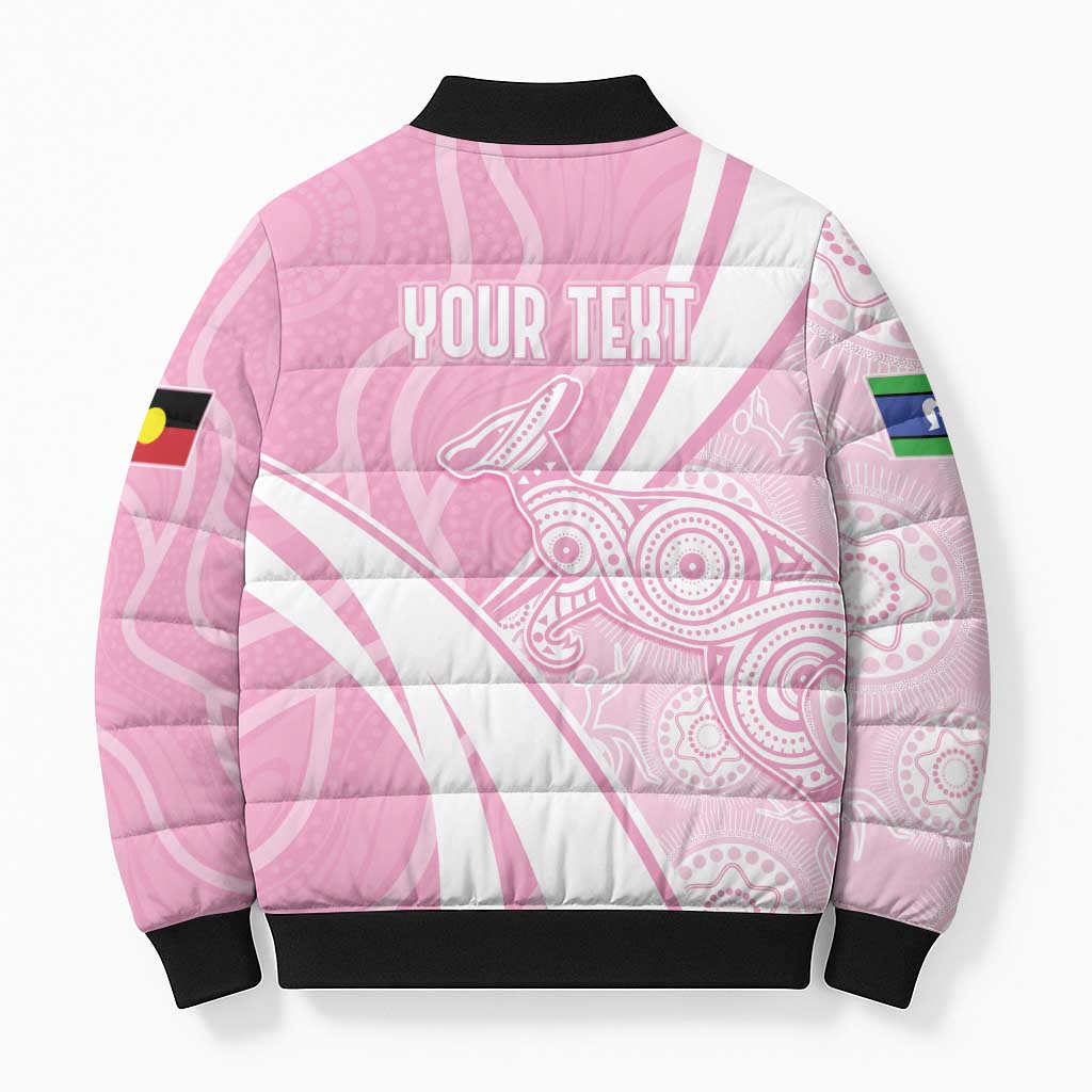 Australia Bowls Personalised Indigenous Pink Round Bomber Puffer Jacket - Aussie Hoodie