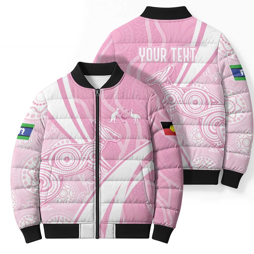 Australia Bowls Personalised Indigenous Pink Round Bomber Puffer Jacket - Aussie Hoodie