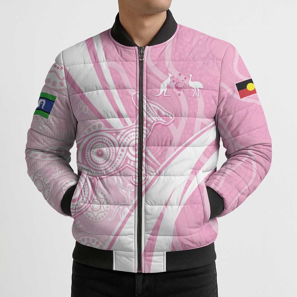 Australia Bowls Personalised Indigenous Pink Round Bomber Puffer Jacket - Aussie Hoodie