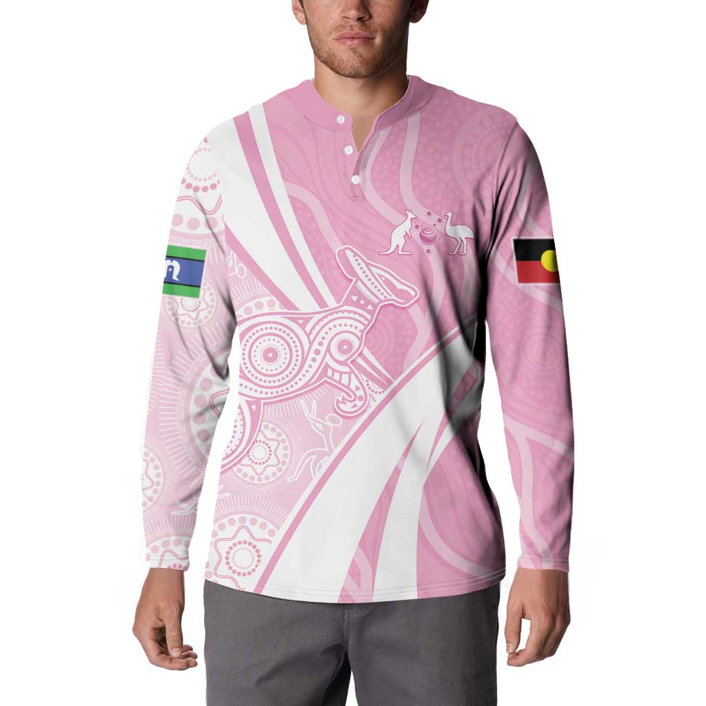 Australia Bowls Personalised Indigenous Pink Round Button Sweatshirt - Aussie Hoodie