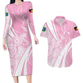 Australia Bowls Personalised Indigenous Pink Round Couples Matching Long Sleeve Bodycon Dress and Hawaiian Shirt - Aussie Hoodie