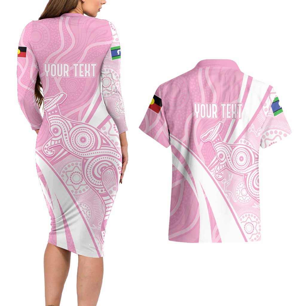 Australia Bowls Personalised Indigenous Pink Round Couples Matching Long Sleeve Bodycon Dress and Hawaiian Shirt - Aussie Hoodie