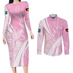 Australia Bowls Personalised Indigenous Pink Round Couples Matching Long Sleeve Bodycon Dress and Long Sleeve Button Shirt - Aussie Hoodie