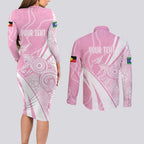 Australia Bowls Personalised Indigenous Pink Round Couples Matching Long Sleeve Bodycon Dress and Long Sleeve Button Shirt - Aussie Hoodie