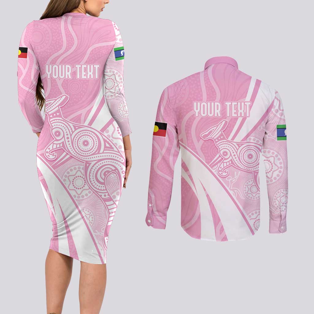 Australia Bowls Personalised Indigenous Pink Round Couples Matching Long Sleeve Bodycon Dress and Long Sleeve Button Shirt - Aussie Hoodie