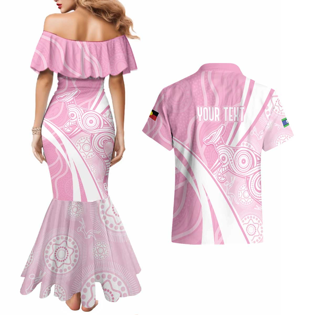 Australia Bowls Personalised Indigenous Pink Round Couples Matching Mermaid Dress and Hawaiian Shirt - Aussie Hoodie