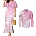 Australia Bowls Personalised Indigenous Pink Round Couples Matching Mermaid Dress and Long Sleeve Button Shirt - Aussie Hoodie