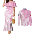 Australia Bowls Personalised Indigenous Pink Round Couples Matching Mermaid Dress and Long Sleeve Button Shirt - Aussie Hoodie