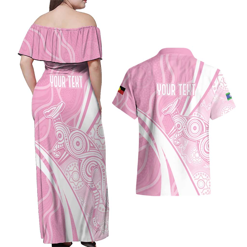 Australia Bowls Personalised Indigenous Pink Round Couples Matching Off Shoulder Maxi Dress and Hawaiian Shirt - Aussie Hoodie