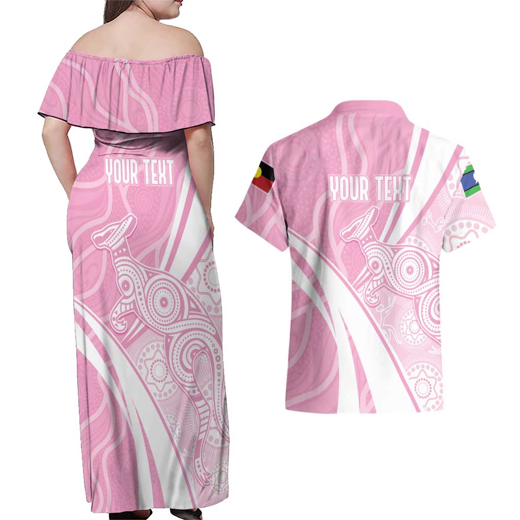 Australia Bowls Personalised Indigenous Pink Round Couples Matching Off Shoulder Maxi Dress and Hawaiian Shirt - Aussie Hoodie