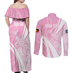 Australia Bowls Personalised Indigenous Pink Round Couples Matching Off Shoulder Maxi Dress and Long Sleeve Button Shirt - Aussie Hoodie